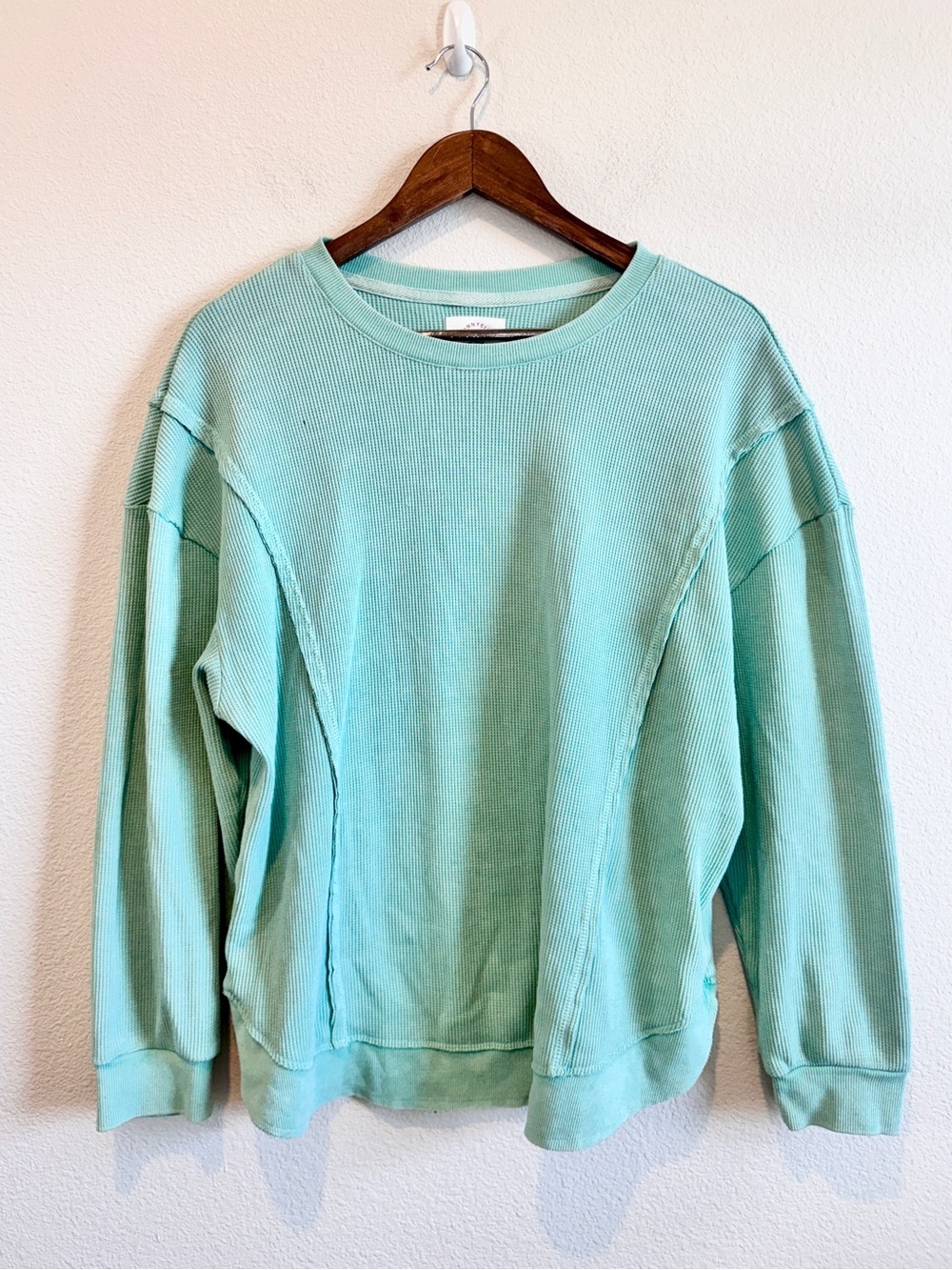 Sunny Side By Sundry Coastal Lounge Waffle Knit Mint Oversized Sweatshirt XL F31